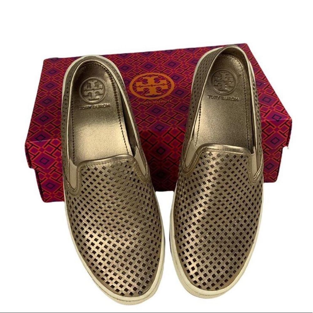 Tory Burch gold perforated sneakers - womens 7.5